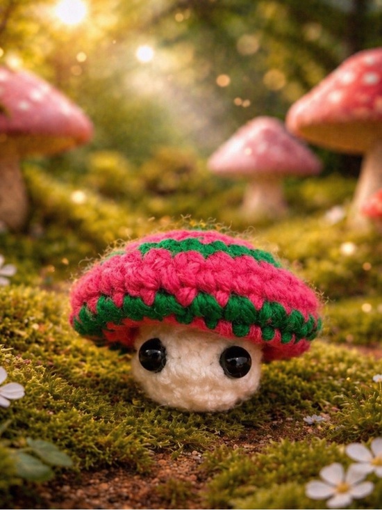 Hand Crafted Other - Crochet Popping Mushroom Pink and Green